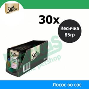 Sheba Влажна храна за Возрасни мачки со Парчиња Лосос во сос [СЕТ 30x Кесичка 85гр]